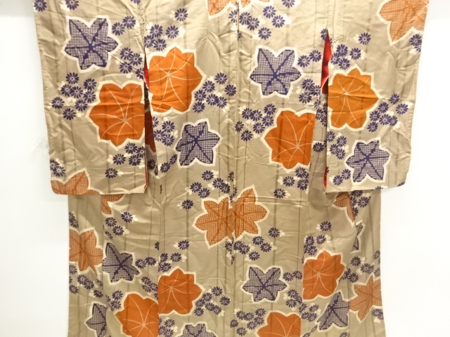 JAPANESE KIMONO / ANTIQUE KIMONO / FLOWER & MAPLE LEAVES